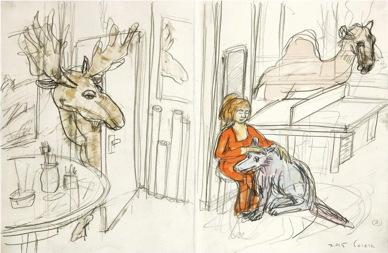 Lena in the Studio # 1, 2015, Graphite and colored marker on paper, 27x42