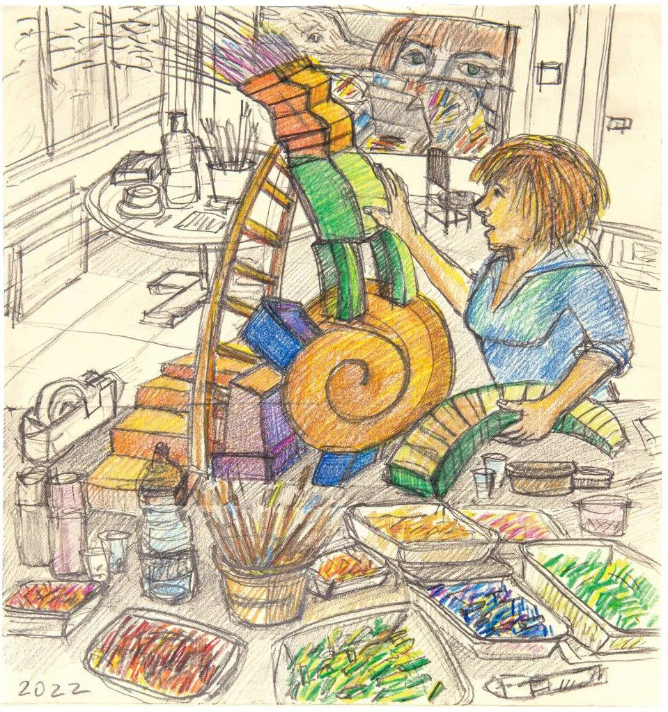 Lena Zaidel, Building and building, 2022, Graphite and colored pencils on paper, 42x27 cm